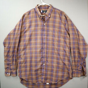 Vintage Ruddock Bros Mens XL Plaid Tan Purple Brown Western Shirt Made in USA
